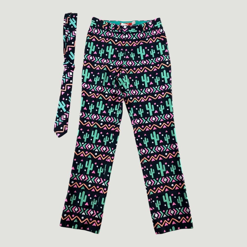 Shinesty Cactus Print Pants 31x32 Men's Retro Southwest Pattern Pants w/ Tie - Picture 2 of 6